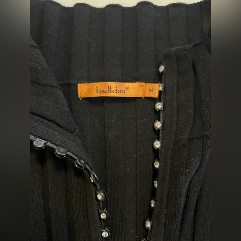Belldini Ribbed Knit Mock Turtleneck Full Rhinestone Zip M - Picture 4 of 9